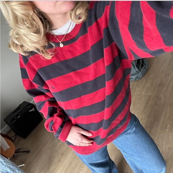 Nautica Red and Navy Blue Striped Knit Sweater - Picture 3 of 7